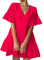 FANCYINN Robe Courte Femme Ourlet à Volants Lin Casual Robe Patineus Rouge XL