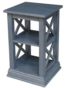 IC INTERNATIONAL CONCEPTS Hampton Solid Wood Accent Table with Shelves, Heather Gray