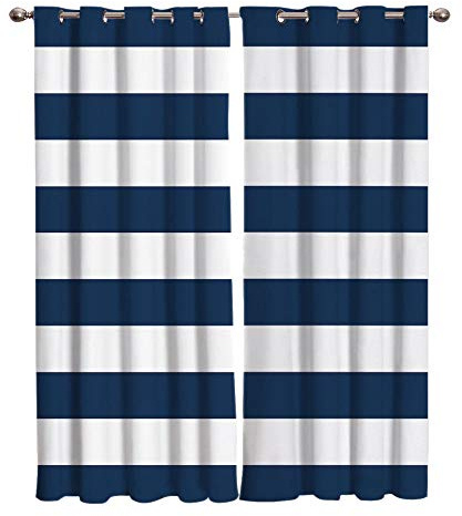 Rideau Occultant Rayé Bleu Et Blanc 2 Panneaux pour Fenêtre Tropicales Isolation Thermique pour Chambre À Coucher Salon Et Fenêtre 220×215Cm