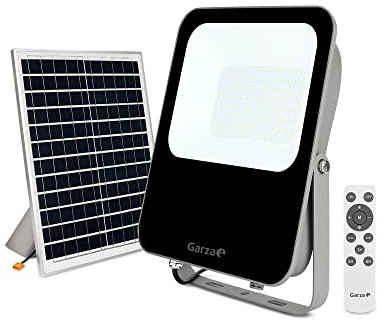 Garza - Foco Solar LED para exterior, 200 W, con mando a distancia, luz fría 6500K regulable, programable, IP65 impermeable, cable de 4.7 m