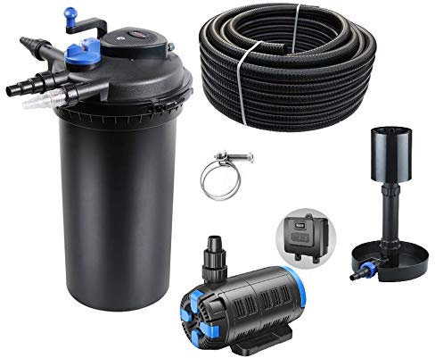 AquaOne Teichfilter Set mit Teichpumpe I Filteranlage CPF-15000 für einen Teich bis 30.000 Liter I Komplettset mit UV Lampe regelbare Eco Pumpe 18-80 Watt Skimmer Teichschlauch Nr.32