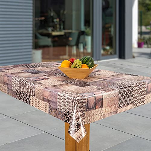 laro Wachstuch-Tischdecke Abwaschbar Garten-Tischdecke Wachstischdecke PVC Plastik-Tischdecken Eckig Meterware Wasserabweisend Abwischbar, Muster:Patchwork - braun, Größe:118x180