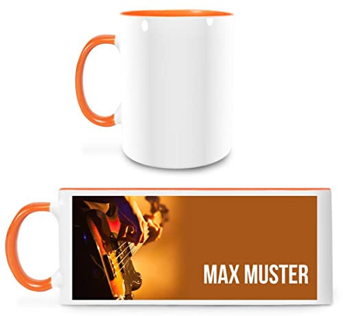Manutextur Tasse mit Namen - personalisiert - Motiv Bass 02 - viele Farben & Motive - weiß/orange - persönliches Geschenk mit Wunsch-Motiv und Wunsch-Name