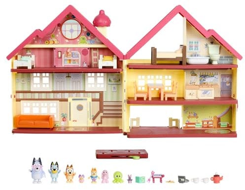 Bluey Maison de Jeu et boîte à Jouets, 29 Accessoires, 4 Personnages, Bingo, Chattermax et Nana, 50 Sons et Phrases avec Piste de Danse Mobile et lumières Clignotantes