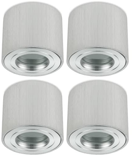 Sweet Led - Aufbauspots IP44 Bad flach, Alu-gebürstet Deckenspots Ø80mm 65mm, Deckenstrahler silber-Farben Badezimmer Küche, 230V Aufbaustrahler passend LED-Modul, rund 4er Set, ohne Leuchtmittel
