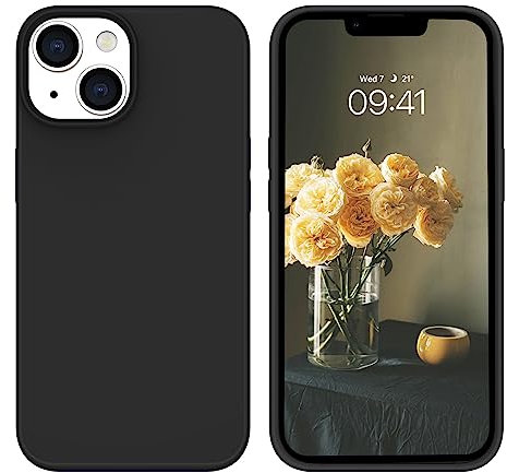 YINLAI für iPhone 13 Hülle Silikon, Schutzhülle Slim Case Cover Liquid Silikon Gel Matte Kratzfest, 3-Layer Struktur, Stoßfest, Schwarz