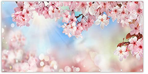 MuchoWow® Balkon Sichtschutz Sichtschutzmatte Balkonbanner Abdeckung für Terrasse Balkon Windschutz Blickdicht Wetterfest 200x90 cm Kirschblüte - Baum - Blüte - Frühling