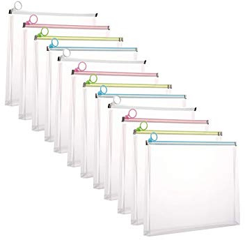 YOAVIP 9x12 A4 Clear Zip Plastic Wallet Envelopes File Document Paper Holder Pack of 12