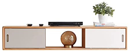 Multimedia-Aufbewahrungsregal, Zwei Schiebetüren, Router, Set-Top-Box, wandmontierter Fernsehschrank mit Fernbedienung, DVD-Player, Wandregal/Holzfarbe / 130 x 25 x 25 cm
