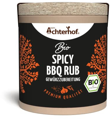 Spicy BBQ Rub Gewürzzubereitung Bio 54g | BBQ Trockenmarinade mit würzigem Geschmack | ideal zum Würzen von Fleisch & Fisch | mit Zwiebeln, Paprika, Knoblauch, Pfeffer, Muskatnuss | vom Achterhof