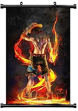Großes 60x90CM 0ne-Piece Kakemono Rollbild | Anime Manga Stoffposter Wallscroll | Wanddeko Geschenk | Motiv: Ace