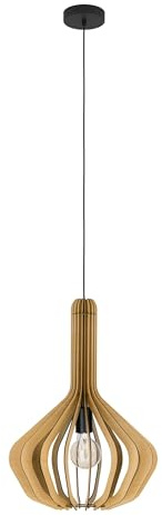 EGLO Pendelleuchte Esstisch Velasco Hängelampe | für Wohnzimmer und Esszimmer, Esszimmerlampe aus Holz in Ahorn und Metall in schwarz, Lampe hängend mit E27 Fassung