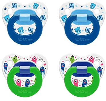 Wee Baby Ciucci per bebè (confezione da 4) | Ciuccio resistente e vibrante con tettarella in silicone per denti sani | Ciucci per neonati con fori per evitare irritazioni | Ciucci per bebè senza BPA