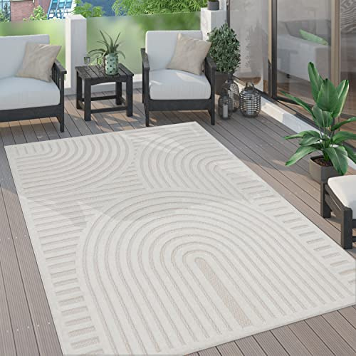 Paco Home Outdoor Teppich wetterfest & langlebig Moderne Boho-Designs mit 3D-Effekt Skandi-Look UV-beständig & robust für Balkon, Garten, Wohnzimmer & Küche, Grösse:200x280 cm, Farbe:Creme 4