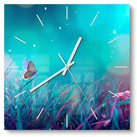 DEQORI Glasuhr | 30x30 cm | Motiv Märchenhafte Wiese | ausgefallene leise Design Uhr aus Glas | Wanduhr für Wohnzimmer & Küche | moderne Hingucker Uhr für die Wand