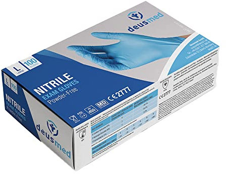 DEUSMED® Einweghandschuhe blau, Nitrilhandschuhe L, Einmalhandschuhe mit 1000 Stück / 10 Boxen, Handschuhe Einweg, puderfrei, latexfreie Gummihandschuhe, Nitril Handschuhe in S, M, L, XL verfügbar