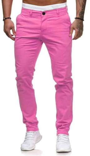 seiveini Pantalon Homme Chino Slim Fit Pantalons Stretch Longue avec Poches Business Pants Skinny Cargo Casual A Rose XXL