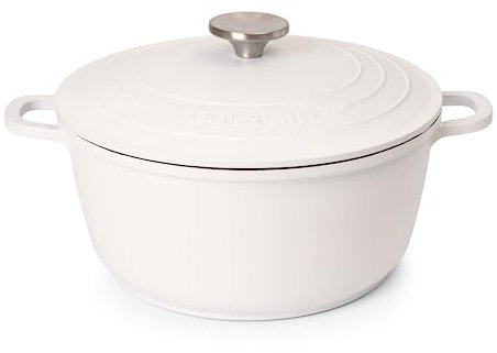 Casserole Dishes with Lid Oven Proof – Non Stick Deep Dutch Oven – Induction Cooking Pot – Oven Safe Aluminium Stockpot – 4L, 24cm, Cream – by Nuovva