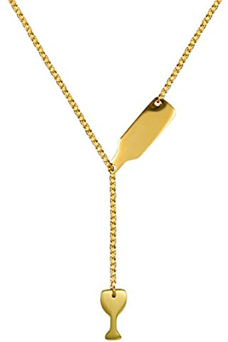HIJONES Damen Edelstahl Weinflasche Tasse Halskette Quaste Kette Y förmige Halskette Gold