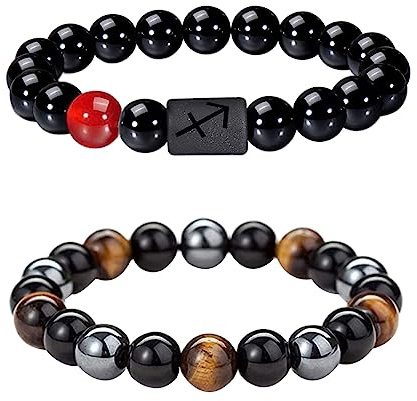 Caimeytie Set von 2 Herren Armband Verstellbare elastische Balken Armband12-Sternbild Zeichen von Zodiac Glück Armband 21.5CM