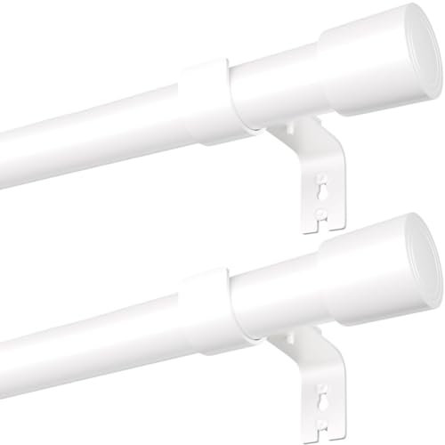 2 Stücke Vorhangstange Weiß Gardinenstange Ausziehbar Curtain Rod aus Edelstahl Verstellbare Gardinen Stangen mit Kappenknäufen für Schlafzimmer, Esszimmer, Wohnzimmer,90-180CM