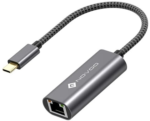 NOVOO Adaptador USB C a Ethernet RJ45 10/100/1000 Gigabit Ethernet LAN Compatible con MacBook Pro/Air, Surface go/Google Chromebook/Huawei matebook, etc.[Caja de Aluminio y Cable de Nailon]