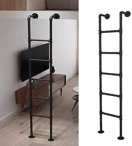 WDJBPSH Hochbett Leiter Schwarz Innere Ausstiegsleiter, Kletterleiter für Hochbett/Dachboden/Keller/Villa-Dach, Industrieller Eisenrohrstil (Size : 155cm 61in/5.1ft)