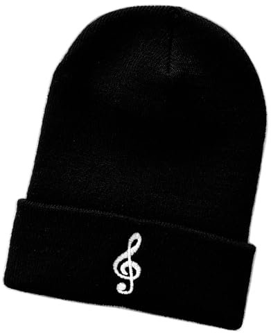 Schnoschi Schwarze Mütze/Strickmütze mit Notenschlüssel Spruch Bestickt für Damen, Herren, Jugendliche und Kinder, Beanie Wollmütze Hip Hop Wintermütze Rollmütze Streetwear Unisex OneSize