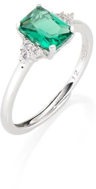 AMEN Schmuck, Prinzessin-Ring, Damenring aus 925er Silber, rhodiniert mit grünen und weißen Zirkonia, verstellbarer Ring für Größen 54 bis 56, Geschenk für Damen, Sterling Silber, Zirkonia