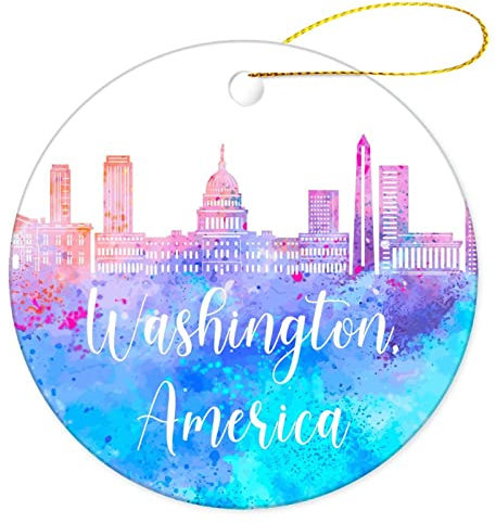Weihnachtsbaumschmuck 7.3cm, Amerika-Washington Runde Keramik Ornament Ideal Weihnachtsschmuck Andenken Christbaumschmuck Anhänger Für Weihnachtsbaum Hausdeko Party