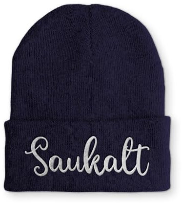 tshirtladen Strickmütze Saukalt Mütze Wintermütze lustige Beanie mit Stick, Farbe: Navy