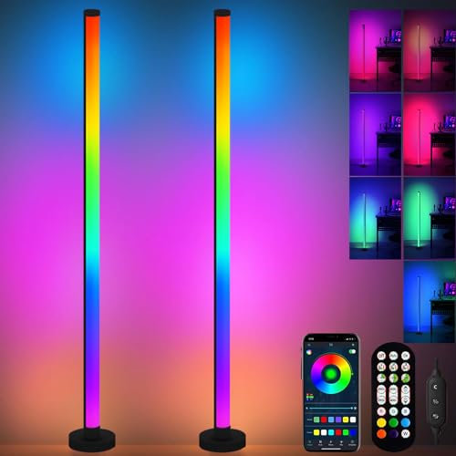 LED Stehlampe Wohnzimmer,Ecklampe RGB Dimmbar,LED Ecklampe,Dimmbar LED Standleuchte,Eckleuchten,Smart LED Stehlampe mit Fernbedienung,16 Millionen Farben,App Steuerung Musik Sync Timer für Zuhause
