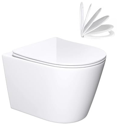 doporro Hänge-WC Weiß Wand-WC Toilette mit Absenkautomatik Spülrandloses aus Keramik Hänge-Toilette Aachen108-kurz