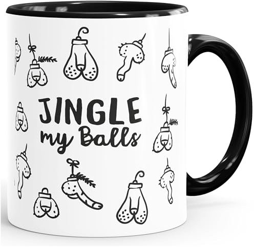 MoonWorks® Kaffee-Tasse Weihnachten lustig Spruch Jingle my Balls Penis-Muster Pimmel Doodle witzige Weihnachtsgeschenke weiss-innen-schwarz standard