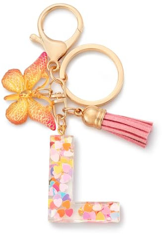 CHUQING Schlüsselanhänger mit Anfangsbuchstaben für Mädchen und Frauen, Rosa, süßer Schmetterlings-Herz-Schlüsselanhänger für Rucksack, Schultasche