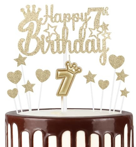 mciskin 7th Happy Birthday Candles Cake Toppers, Crown Number 7 Candle for Cake, Girls 7th Birthday Decorations, Cake Candles Cake Topper for Baby Birthday Party Wedding Anniversary (Champagne Gold)