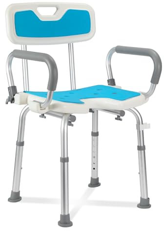 Yakimz Duschhocker, Duschstuhl mit abnehmbaren Armen und Rückenlehne, Höhenverstellbar Duschsitz, Badehocker Belastung 136kg, rutschfest und Stabil badhocker