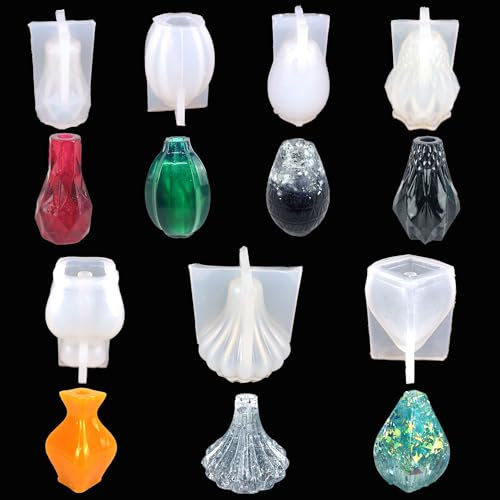 Attuslla 7 PCS Resin Vase Mould, Diamond Vase Silicone Molds, Vase Molds for Epoxy Resin, Silicone Vase Molds for Resin, Vase Mold for DIY Craft, Home Decoration