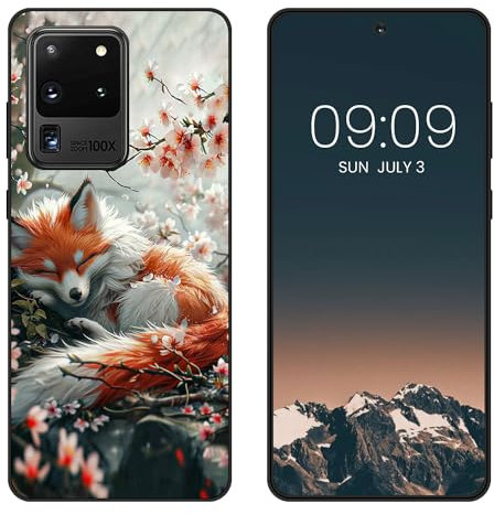 WUACYEAMING per Samsung Galaxy S20 Ultra 5G Cover,antiurto in silicone TPU morbido antiscivolo custodia protettiva con motivo dipinto nero Carino Moda Protezione Case-Volpe
