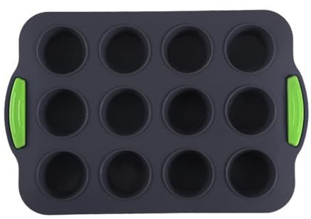 UCK-KIT Silikon-Muffinform, 12-Tassen-Cupcake-Form in normaler Größe, BPA-freies, langlebiges Muffinblech mit verbrühungssicheren Griffen,Grün