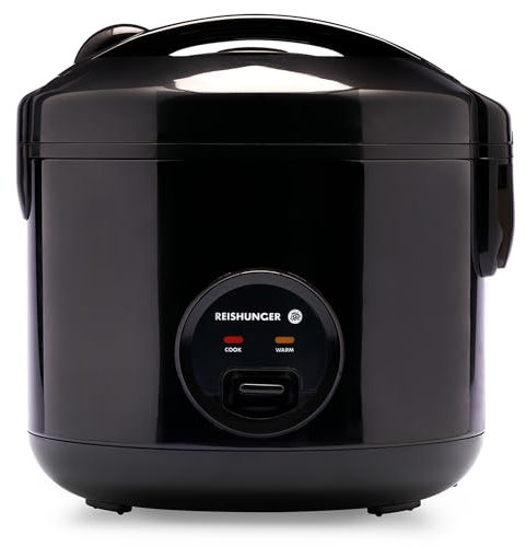 REISHUNGER Olla arrocera y vaporera con revestimiento cerámico, negra, 1,8L - hasta 10 raciones - Preparación rápida sin quemarse
