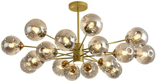Lámpara de techo Sputnik con racimo de burbujas de cristal dorado con foco LED, bola negra ámbar, lámpara colgante moderna de mediados de siglo para sala de estar, comedor, cocina, dormitorio