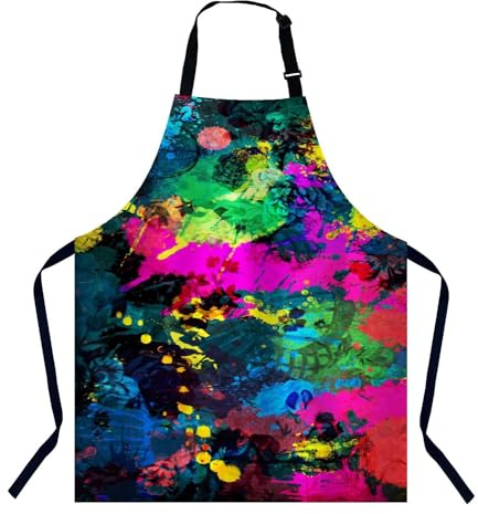 BGBDEIA Colorful Paint Splatter Apron for Women & Men, Adjustable Chef Apron for Cooking, Baking & Gardening