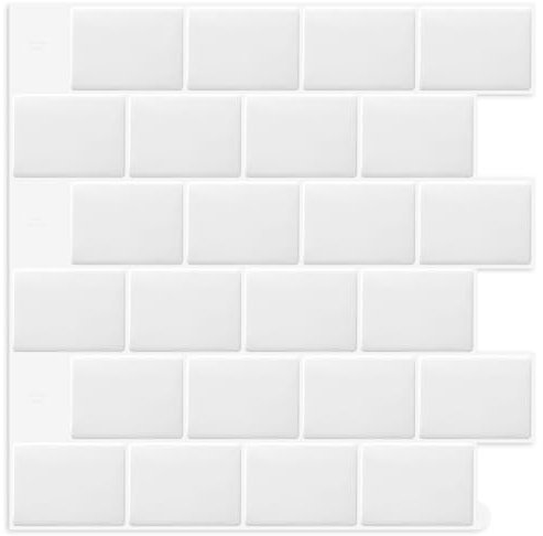 DEWOO Fliesenaufkleber Klebefliesen Fliesenfolie Weiß Metro Subway Fliesen Selbstklebend Küche Bad Peel Stick Tiles, 10-Stück (30.5 x 30.5 cm)