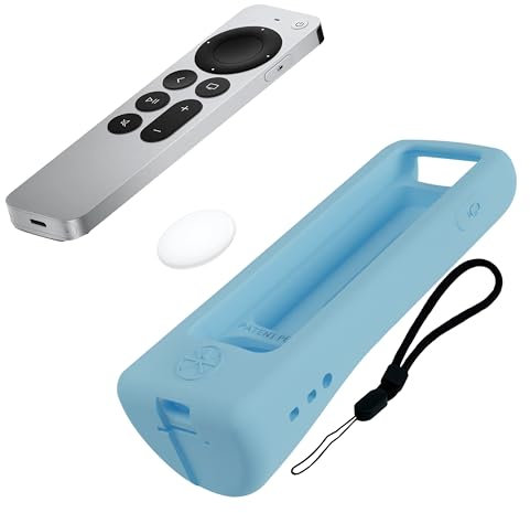 73&Sunny StandShield™ Apple TV Remote Cover: Stand-Up Design, Enhanced Grip, Anti-Slip and Drop Protection, AirTag Compatible, Fits Siri Apple TV 4K/HD (2nd & 3rd Gen) – Sky Glow