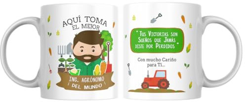 Taza desayuno de cerámica de 330 ml, Regalo divertido para trabajadores de cualquier profesión. Especial taza desayuno para familiar, amigos, compañeros, pareja. (INGENIERO AGRONOMO)