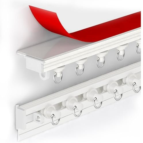 Selbstklebende Vorhangschiene, Decke oder Wand montage, Gardinenstange Ohne Bohren, Schiebevorhangstange Als Raumteiler Für Schlafzimmer Und Badezimmer(Weiß)