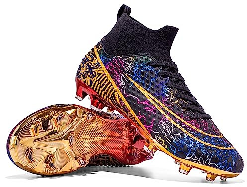 sudorun Scarpe da calcio per bambini con erba artificiale, scarpe da calcio, scarpe da ginnastica per ragazzi e ragazze AG FG TF Turf, Bambini 2077 Fg Nero, 36 EU