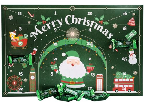 Adventskalender 2024 mit Schokoladenfiguren mit Minzfüllung, Winter Pralinés, Pralinen glutenfrei aus dunkler Schokolade, Weihnachtskalender für Minz-Liebhaber, 1er Pack (1 x 196g)