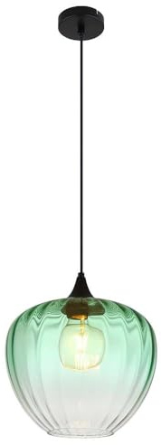 Pendant Light Living Room Lamp Dining Room Light Glass Green Grooves Matte Black E27